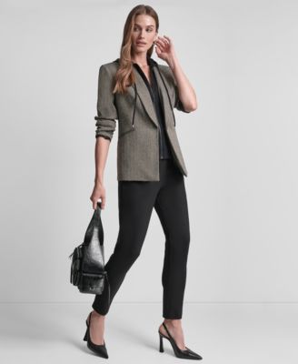 Petite Herringbone Pattern Fleece Hood Blazer