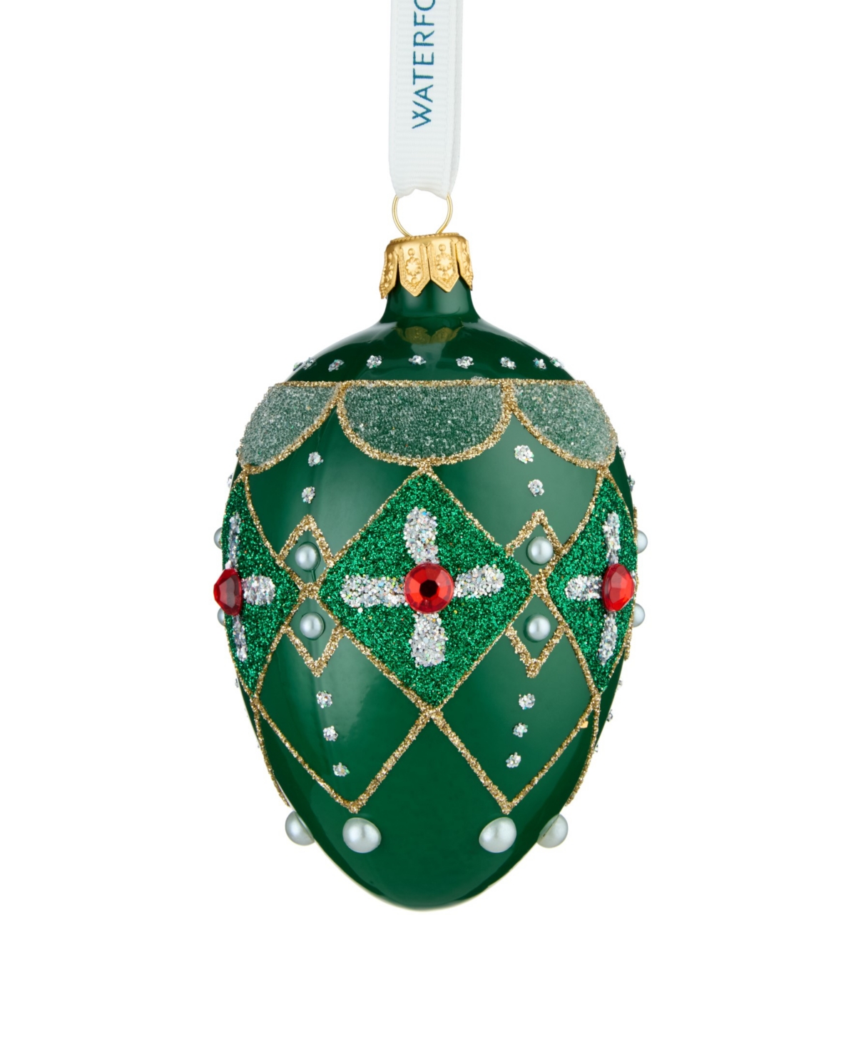 Waterford Holiday Heirlooms Green And Red Oval Bauble Ornament In Green