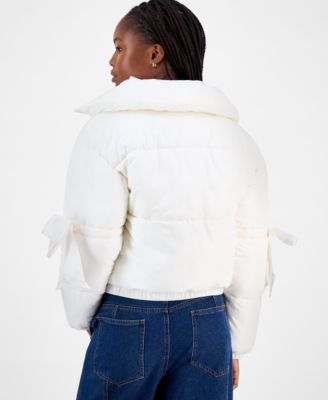 Juniors' Bow-Trim Puffer Jacket