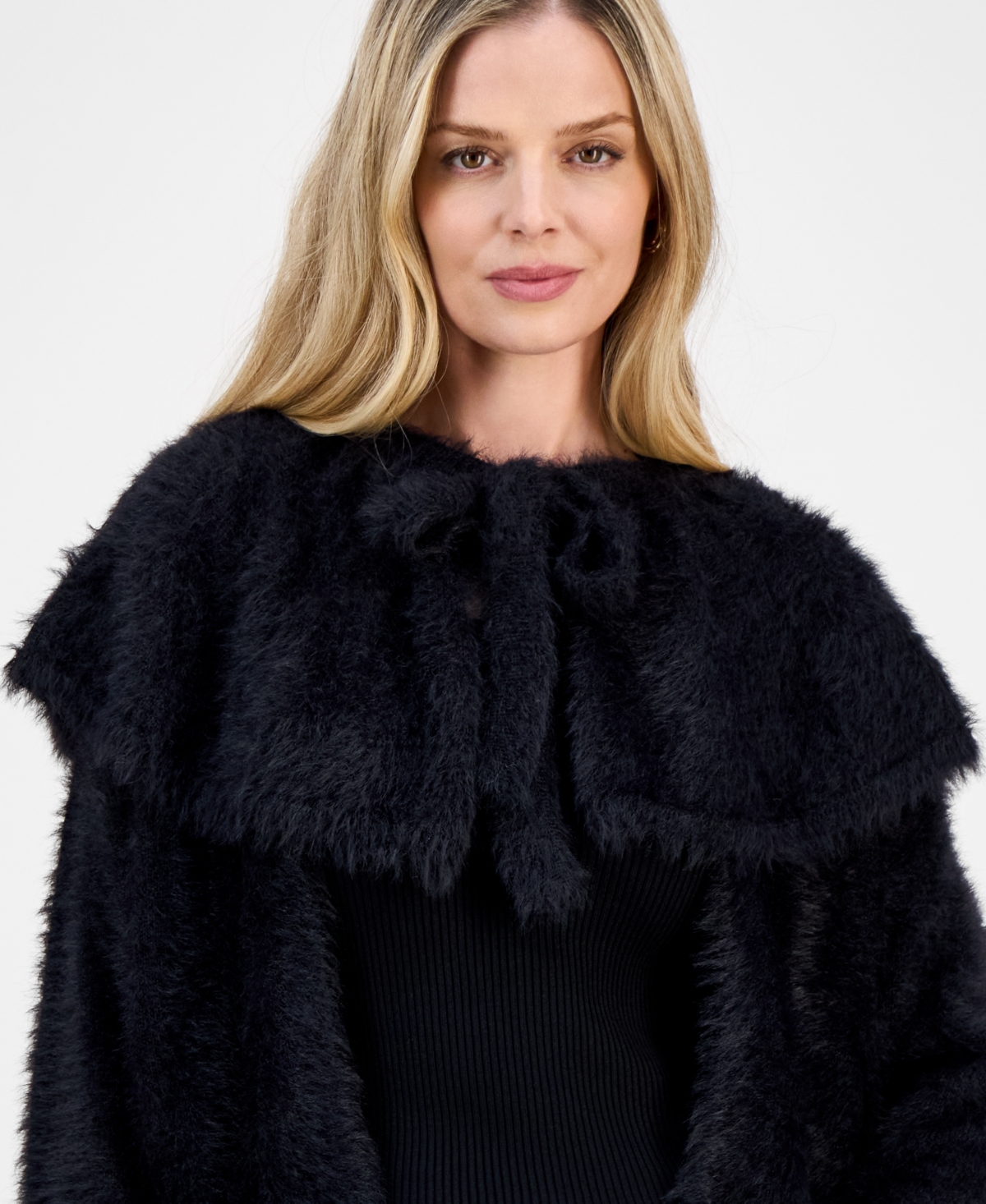 And Now This Petite Cape Long-sleeve Sweater, Macy's Exclusive In Black