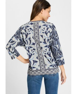 Abstract Leaf & Border Print T-Shirt