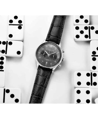 GR1-Q 4012 Men s Chronograph Watch – Quartz Movement, 42mm Silver Case, Gunmetal Dial, Black Leather Strap