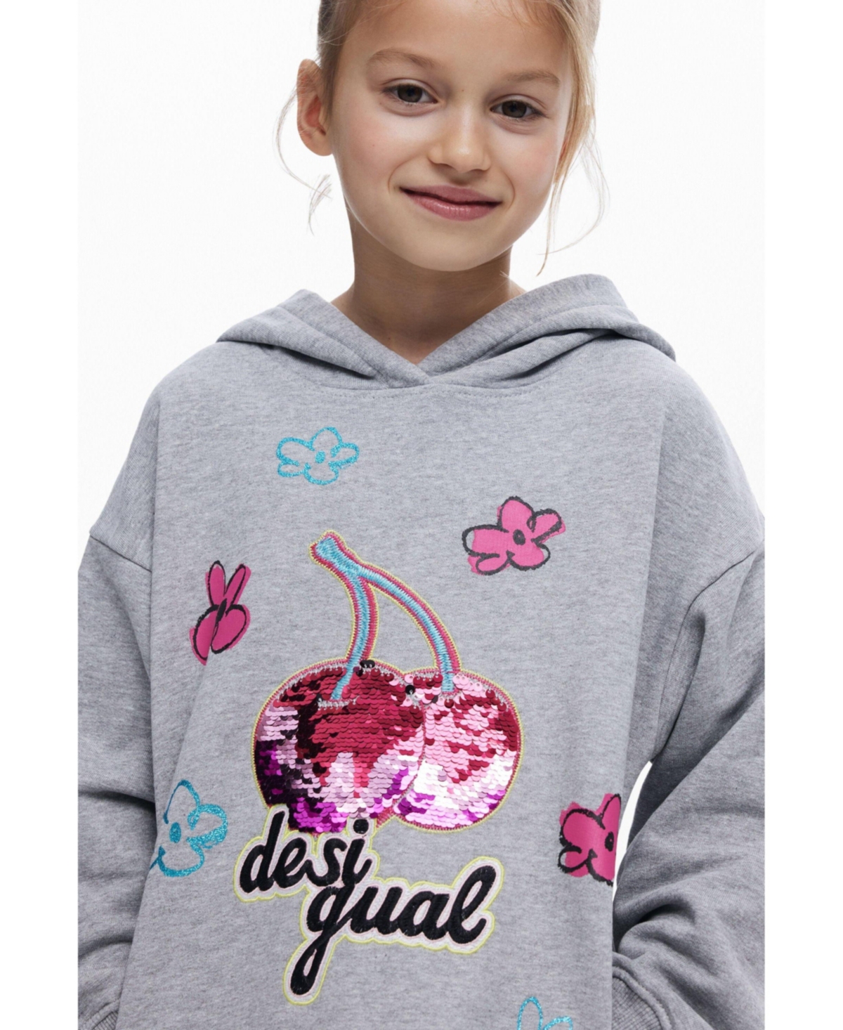Desigual Girls's Cherry Hooded Dress In Gray