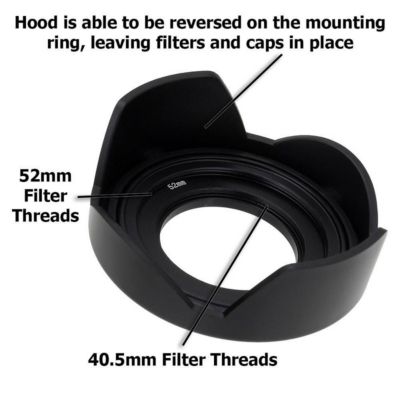 Reversible Flower Hood Kit for Sony E PZ 16-50mm F3.5-5.6 OSS E-Mount Power Zoom Lens, Includes 40.5/52mm Mounting Ring and 52mm Inner Pinch