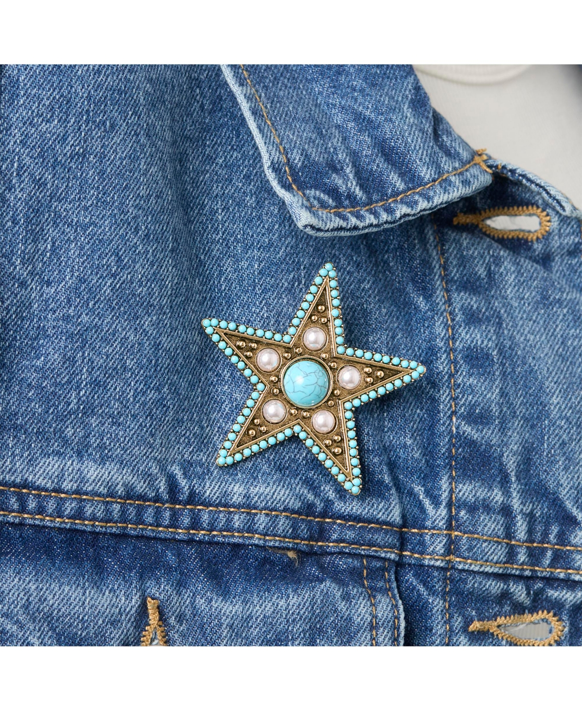 Jessica Simpson Turquoise Star Pin with Crystal Accents
