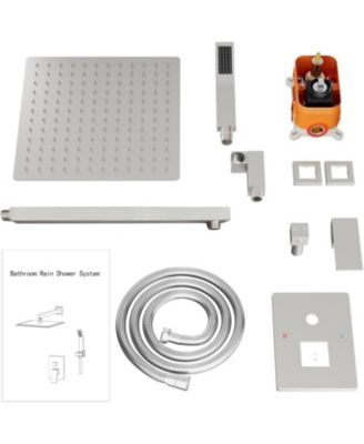 Bathroom Shower Faucet Set, 12 Inch Rainfall Shower Head With Handheld Combo, Wall Mounted Shower System Shower Fixtures With Pressure-Balanced Valve,Brushed Nickel