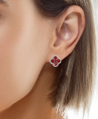 Garnet (3-1/4 ct. t.w.) & White Topaz (1/3 ct. t.w.) Stud Earrings in Sterling Silver
