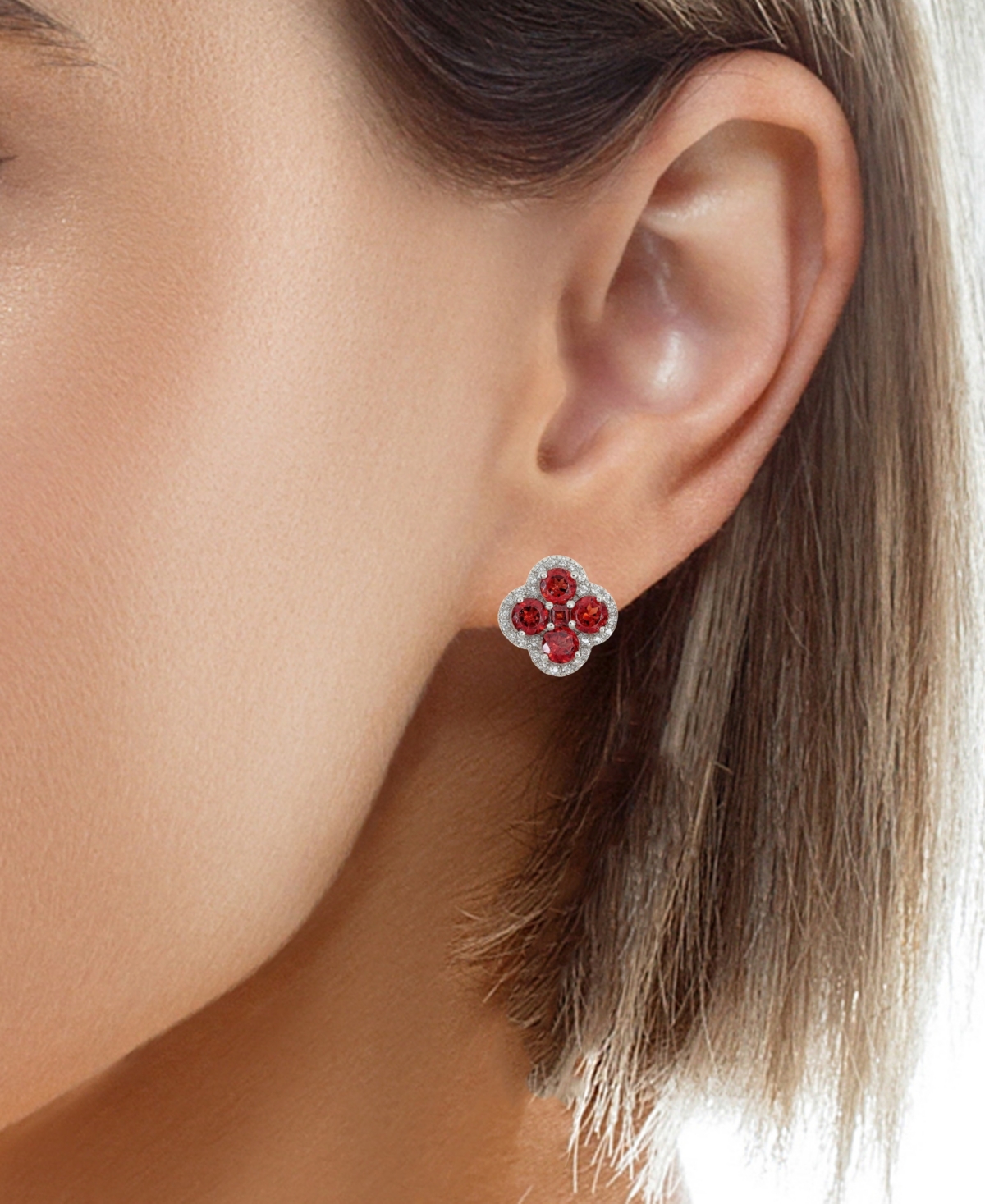 Macy's Garnet (3-1/4 Ct. T.w.) & White Topaz (1/3 Ct. T.w.) Stud Earrings In Sterling Silver In Metallic