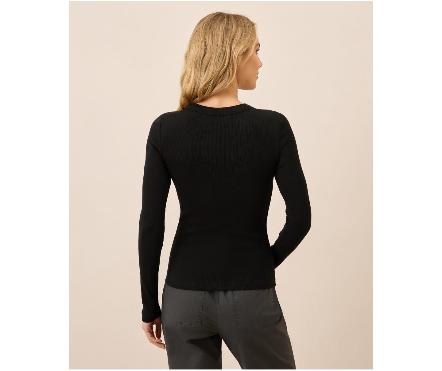 Женская футболка Pact Perfect Rib Long Sleeve, цвет: Чёрный — фото 4