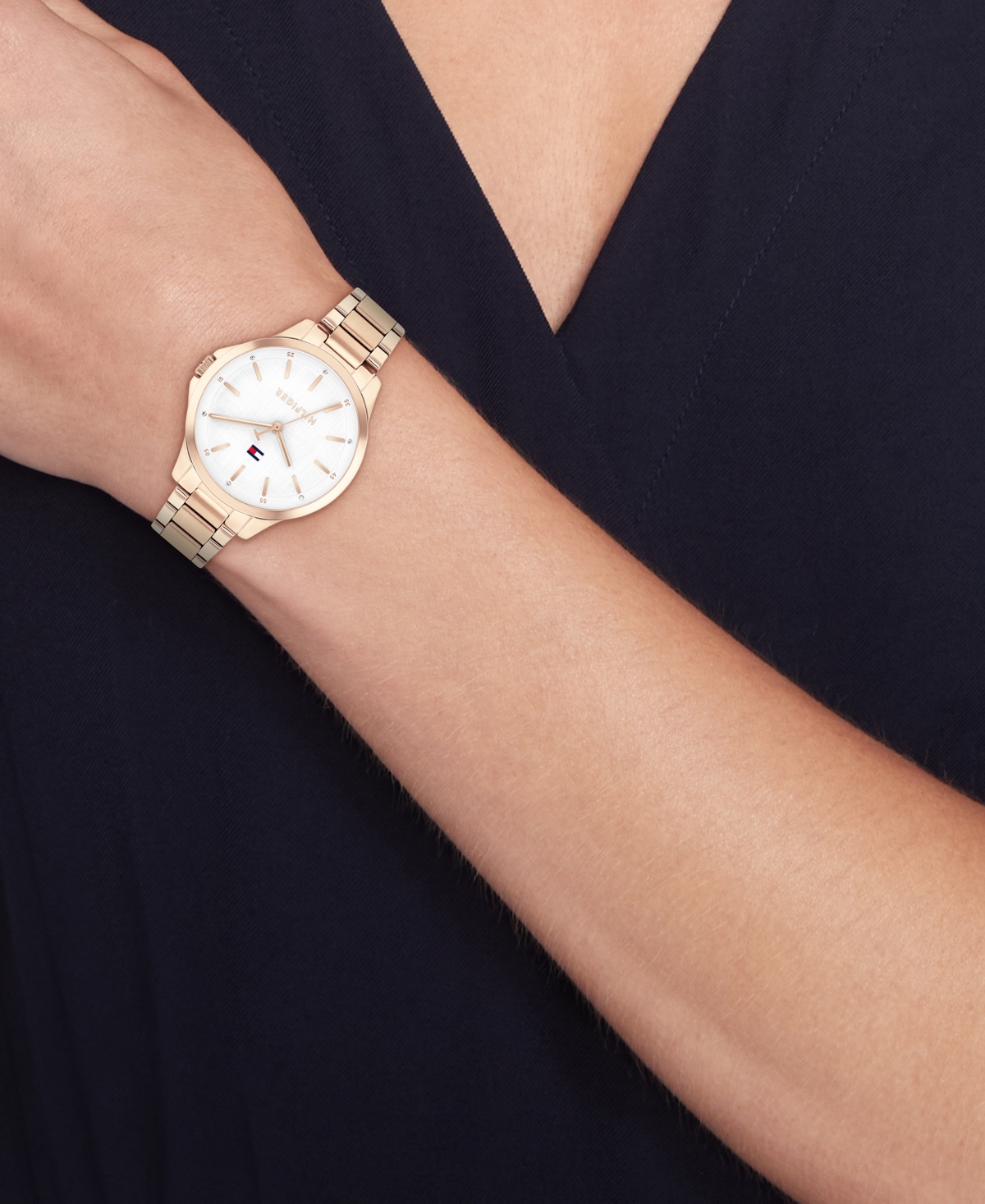 Tommy Hilfiger Women's Quartz Carnation Gold Tone Stainless Steel Bracelet Watch, 34mm In Gold