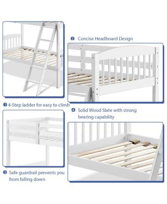 Wood Hardwood Twin Bunk Beds Convertible into 2 Individual Kid Bed Ladder