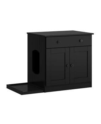 100% Solid Wood Ziva 2-Door Cat Litter Box Enclosure with Litter Catch