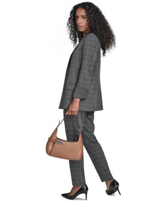 Calvin Klein Womens Windowpane Open Front Jacket Windowpane Highline Pants In Gray