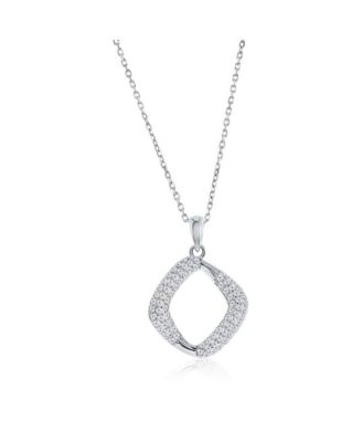 Sterling Silver, Pave CZ Square Necklace & Earrings Set