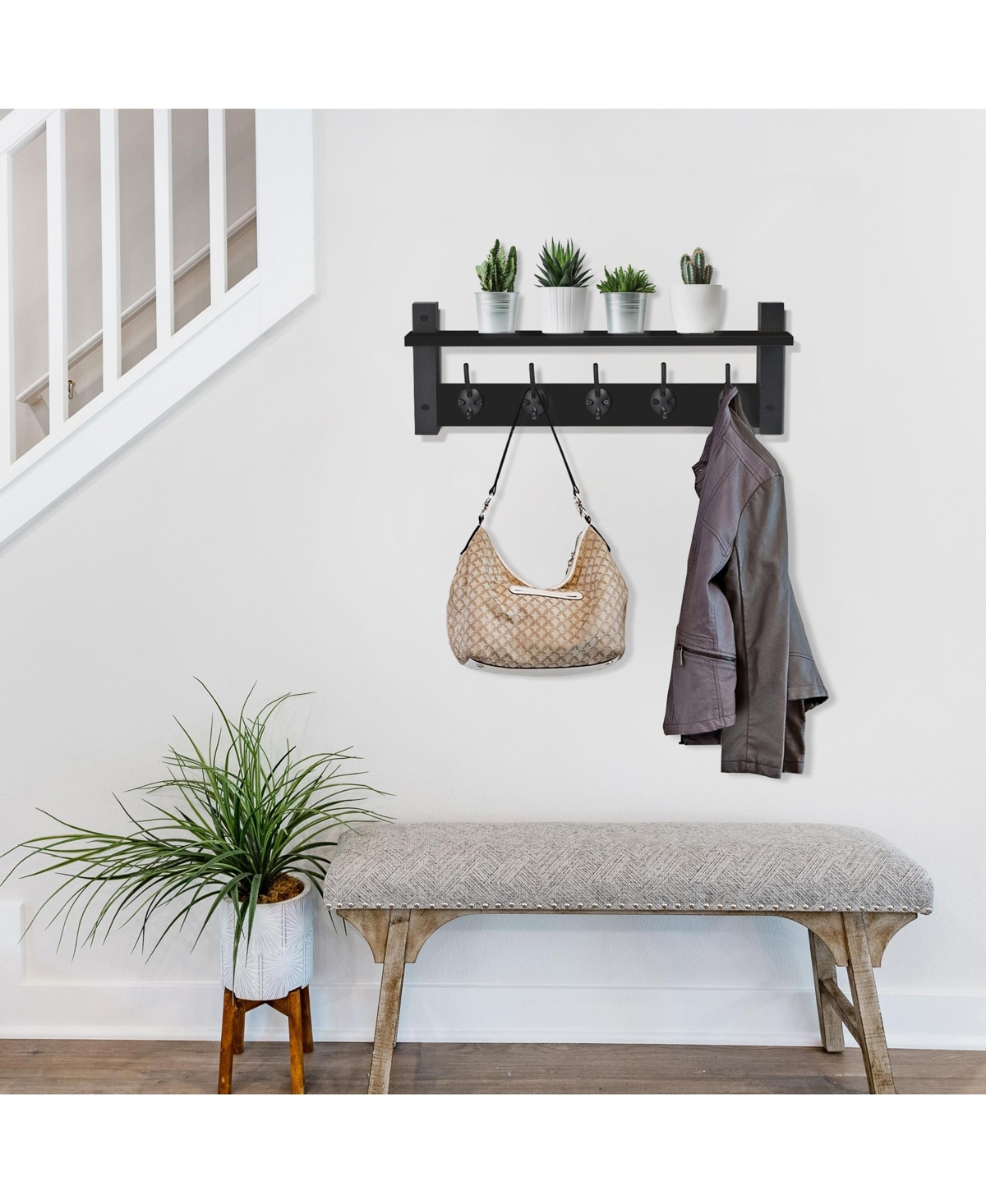 Sorbus Inch Floating Wall Shelf with 5 Heavy Duty Hooks – for Entryway, Bathroom, Bedroom, Kitchen