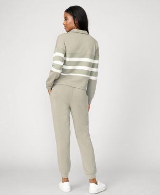 Women's Striped Polo & Jogger Lounge Set