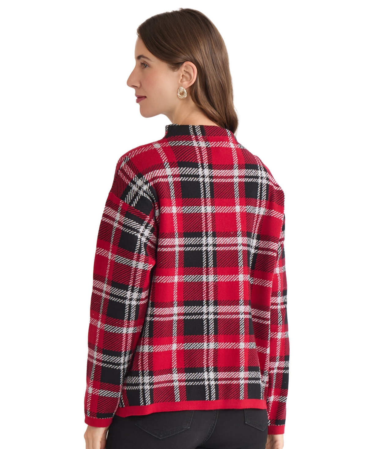 Jones New York Petite Plaid Long Sleeve Sweater In Multi