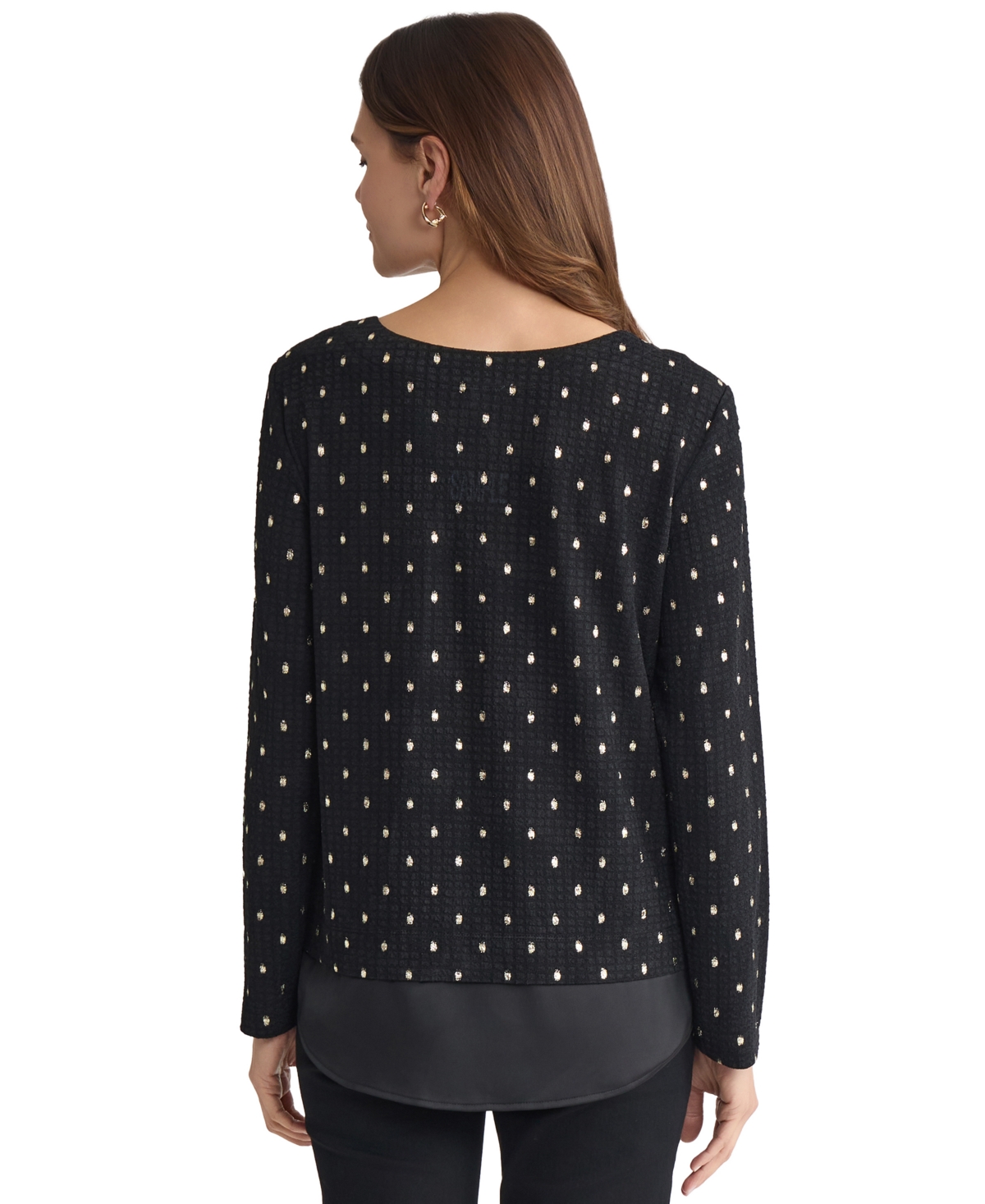 Jones New York Petite Long Sleeve Top In Black