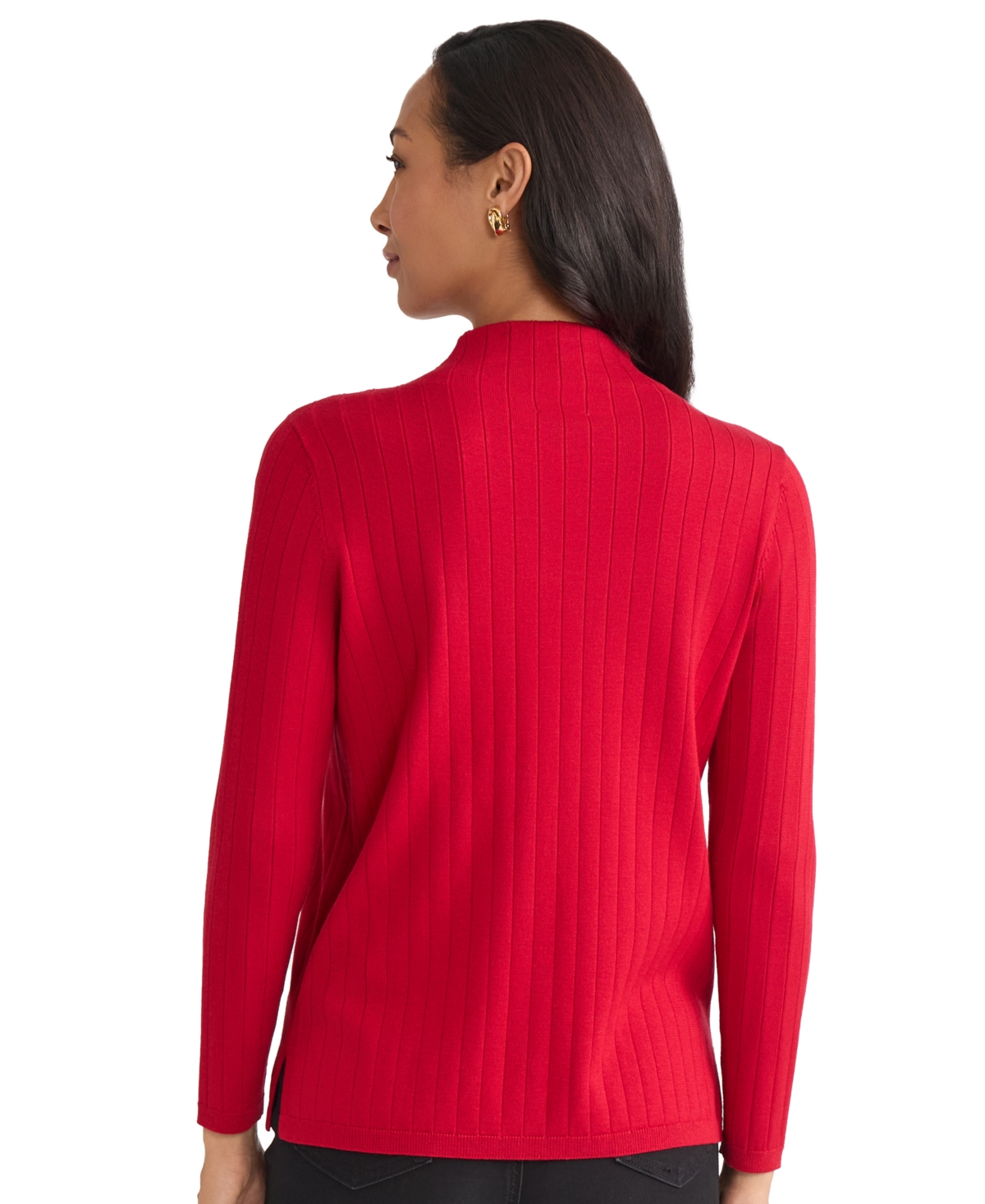 Jones New York Petite Wide-Rib Funnel Neck Sweater