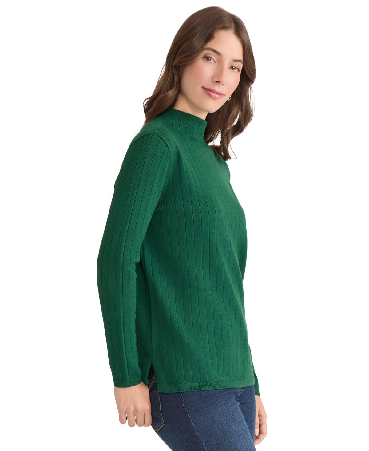 Jones New York Petite Wide-Rib Funnel Neck Sweater