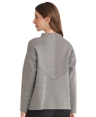 Petite Striped Mock Neck Sweater