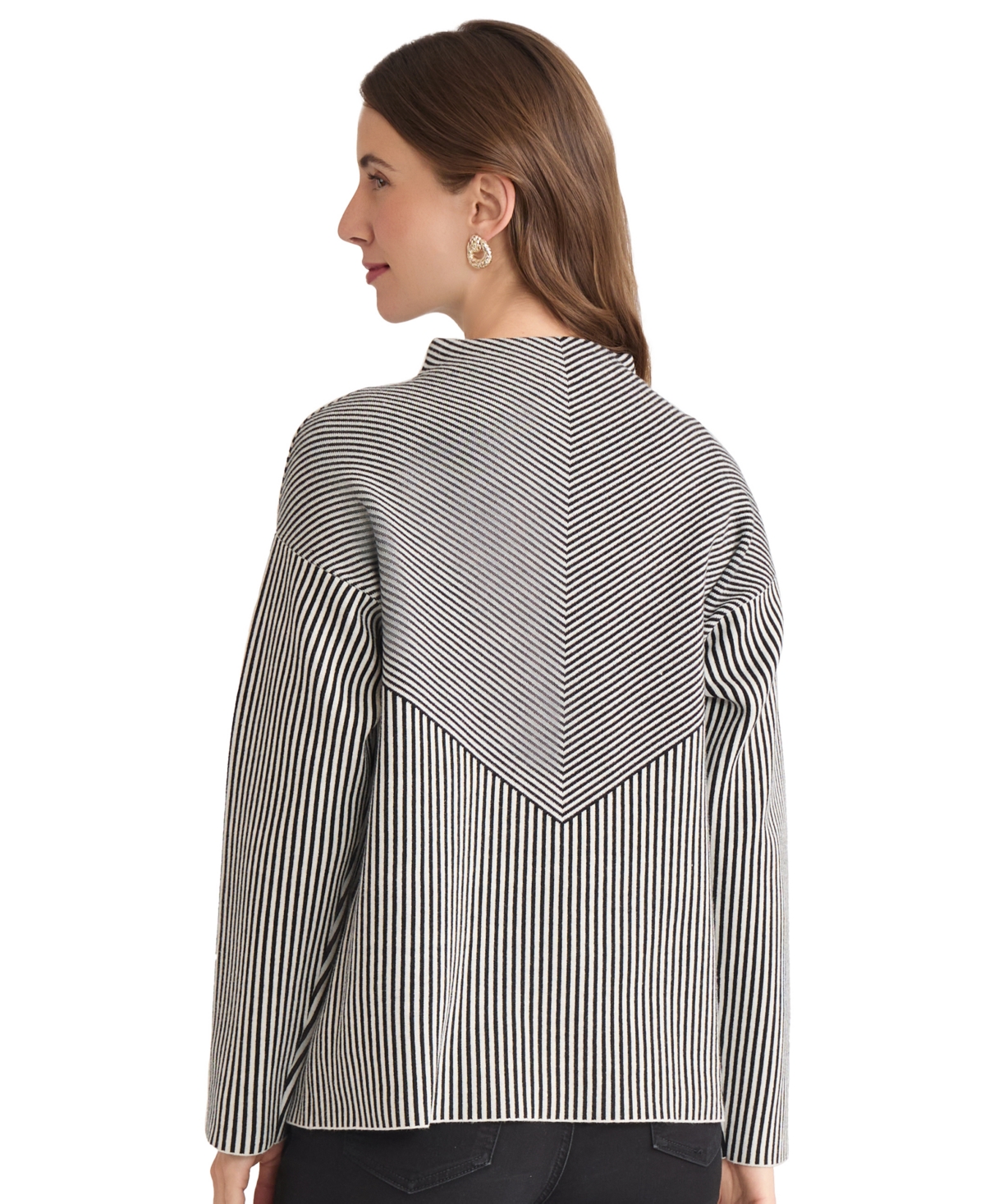 Jones New York Petite Striped Mock Neck Sweater In Multi