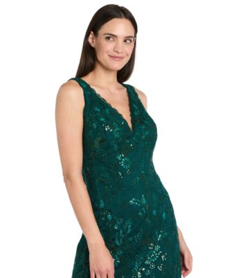 Women's Lace & Sequin V-Neck Sleeveless Gown