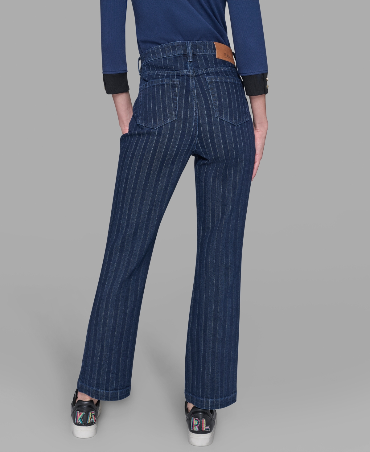 Karl Lagerfeld Paris Women's Striped Straight Fit Jeans
