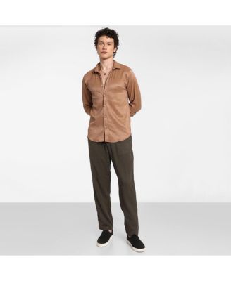 Men's Camel Beige Solid Creased Shirt