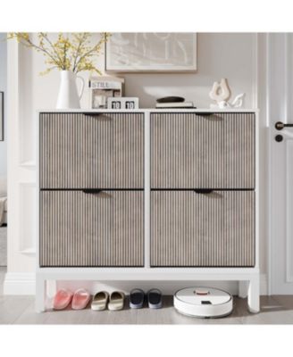 Shoe Storage Cabinet with 4 Flip Drawers, Wooden Shoe Organizer with Legs, Freestanding Hidden Shoe Rack for Entrance, Foyer, Hallway