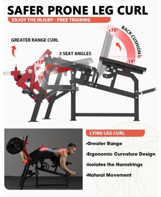 Leg Extension and Curl Machine, Single Leg Extension, Lying Leg Curl, Standing Leg Curl, Adjustable Leg Exercise Bench with Plate Loaded, Leg Machine Home Gym