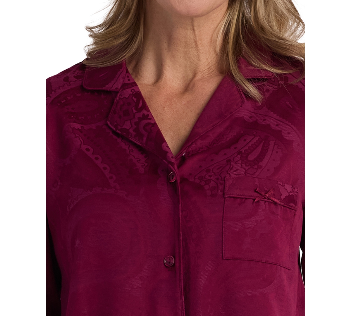 Miss Elaine Women's 2-piece Notch Collar Top And Pull-on Pants Pajama Set In Purple