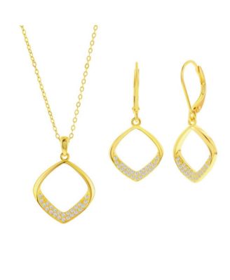 Simona Sterling Silver Pave Cz Oval-Shaped Necklace Earrings Set - Gold 86$