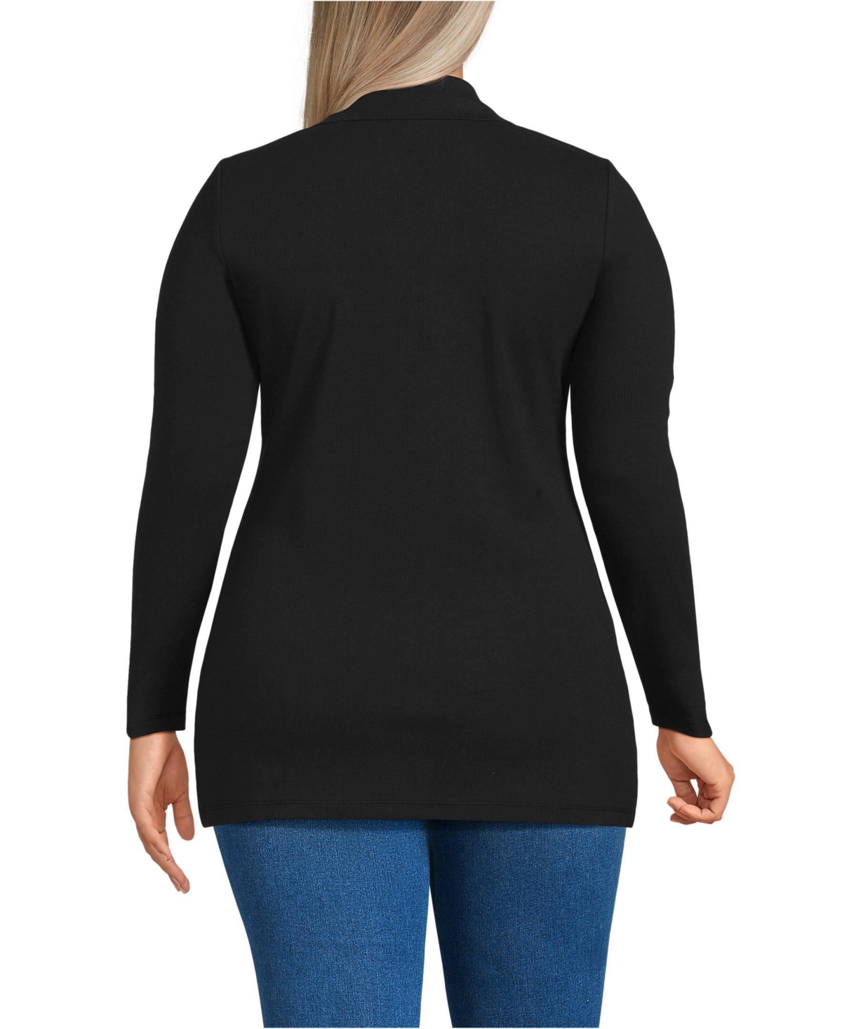 Lands' End Plus Long Sleeve Polished Rib Button Through Tunic Shirt