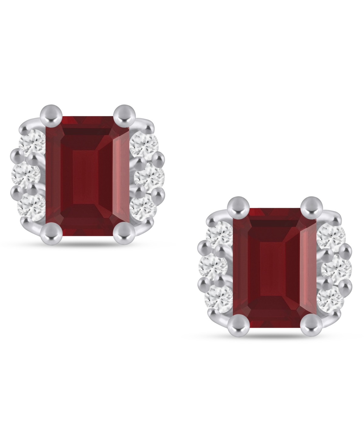 Macy's Gemstone And Diamond 1/3" Stud Earrings In 10k White Gold (also In 10k Yellow Gold)