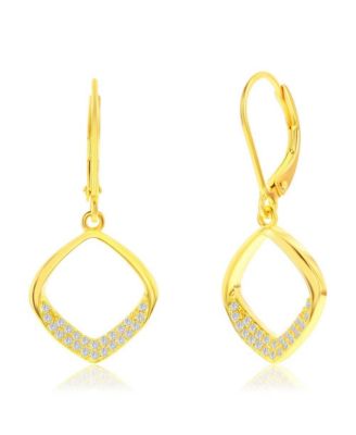 Sterling Silver, Pave CZ Diamond-Shaped Necklace & Earrings Set