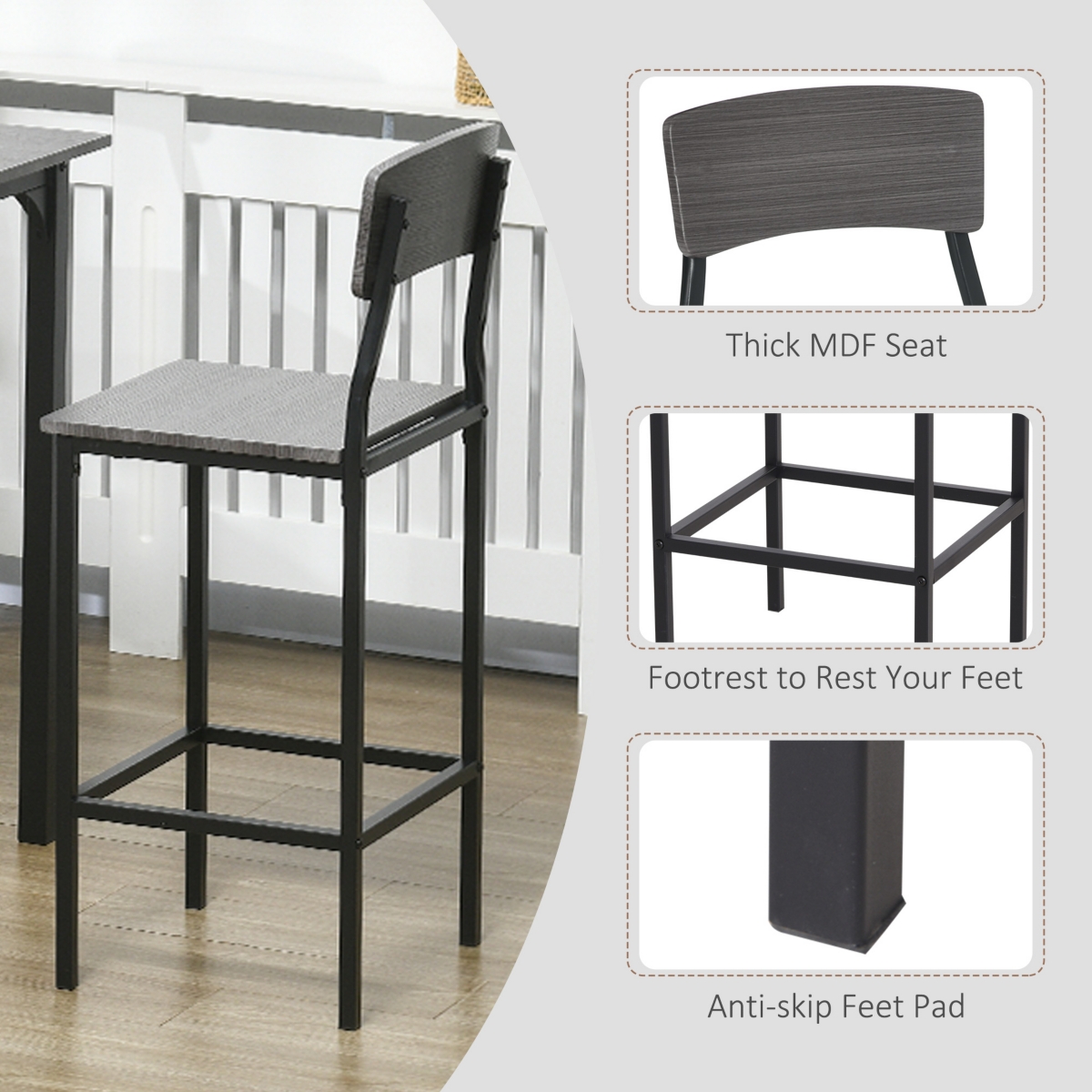 Homcom Bar Table Set for 4, Industrial Dining Table and Chairs Small Space