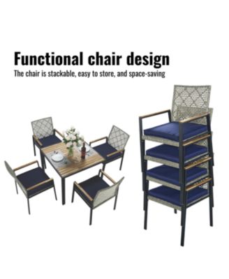 All Weather 5-Piece Patio Dining Set Acacia Table Light Gray