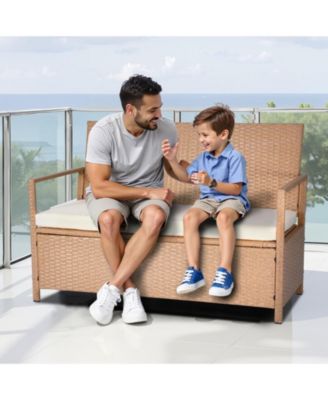 Outdoor Storage Bench PE Rattan 70Gal Waterproof Deck Box with Seating