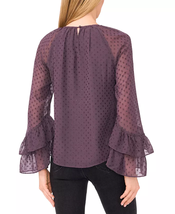 Women's Tiered Flowy Long Sleeves Keyhole Top - thumbnail 6