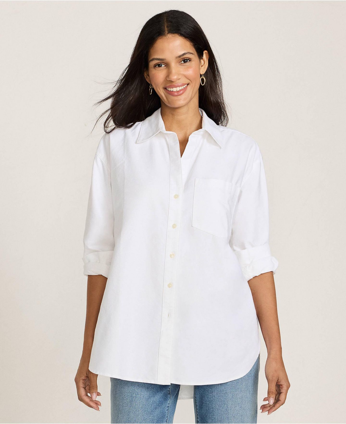 Женская рубашка Lands' End Oversized Oxford Button Front, цвет: Белый — фото 5