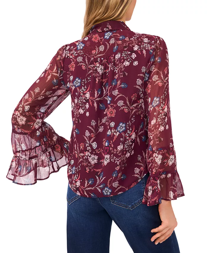 Women's Long Sleeve Double Ruffle Cuff Button Top - thumbnail 3