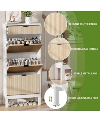 Shoe Storage Cabinet with 3 Flip Drawers and 1 Drawer, Entryway Shoe Organizer with Adjustable Shelves and Metal Legs, Space-Saving Narrow Rack Cabinet for Entryway, Hallway, Front Door