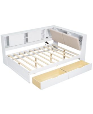 L-Shaped Daybed with Storage Bookcase & USB