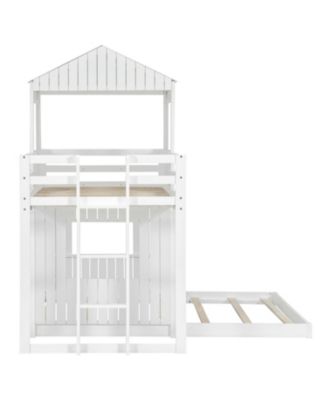 Wooden Twin Over Full Bunk Bed with Playhouse