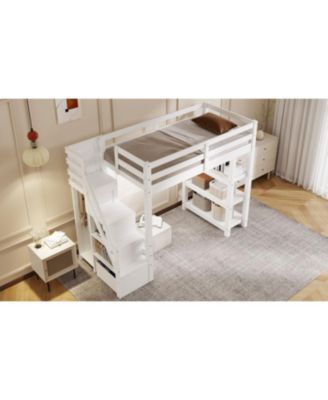 Loft Bed with Shelves Staircase & Wardrobe