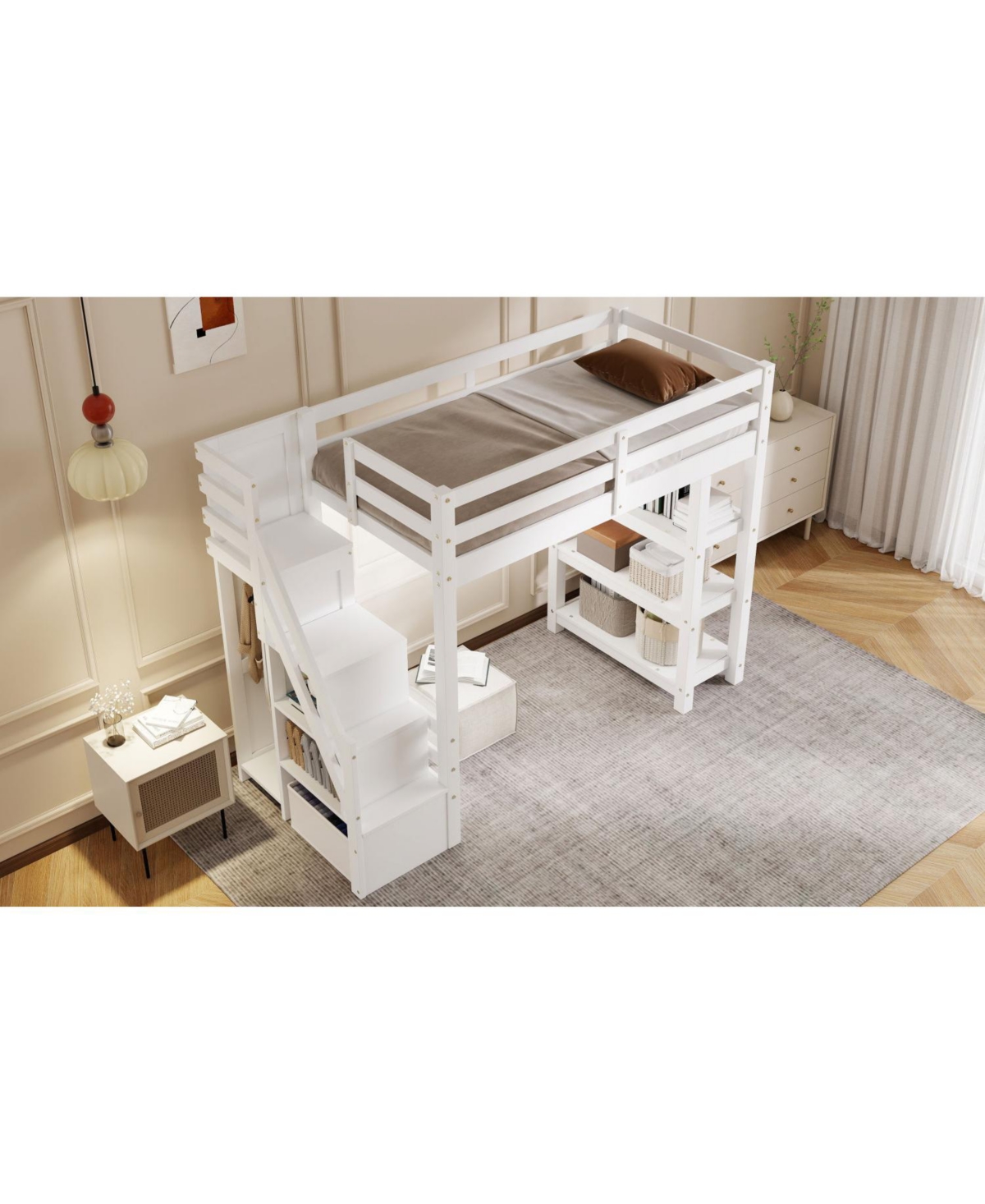 Streamdale Furniture Loft Bed with Shelves Staircase & Wardrobe