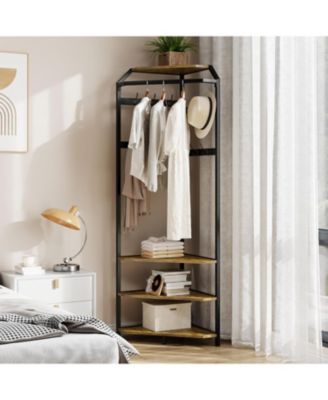 Corner Coat Rack With Shoe Bench and 6 Double Hooks, Corner Hall Tree - Clothes Rack With Storage Hall Tree With Organizer Shelf for Entryway, Hallway, Closet (02-Rustic Brown)