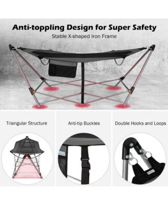 Folding Hammock Indoor & Outdoor Hammock with Side Pocket & Iron Stand