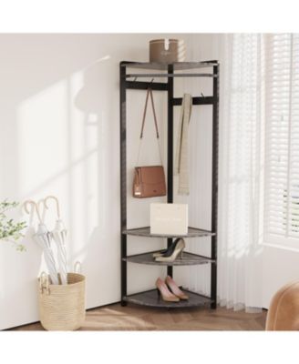 3-in-1 Narrow Corner Coat Rack Stand with Shoe Bench & Storage Shelf - 70.8" Tall Entryway Organizer for Hallway, Bedroom, Living Room - Space Saving Coat Hooks & Shoe Rack